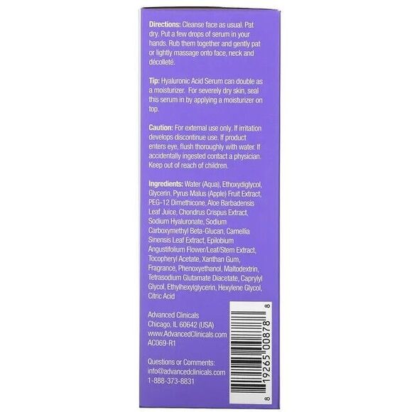 Advanced Clinicals Hyaluronic Acid Face Serum Rare Marine Extracts 1.75 Fl Oz - Picture 3 of 9